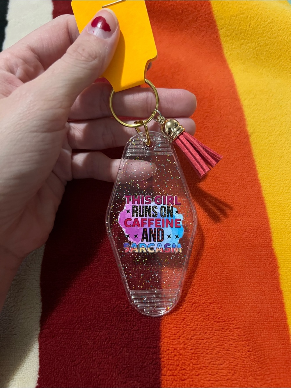 This Girl Runs On Caffeine & Sarcasm Keychain ✨ - Picture 2 of 4